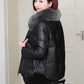PU Leather Down Cotton Jacket Women's Short Leather Jacket Thick Fur Collar Imitation Fur Korean Coat Winter
