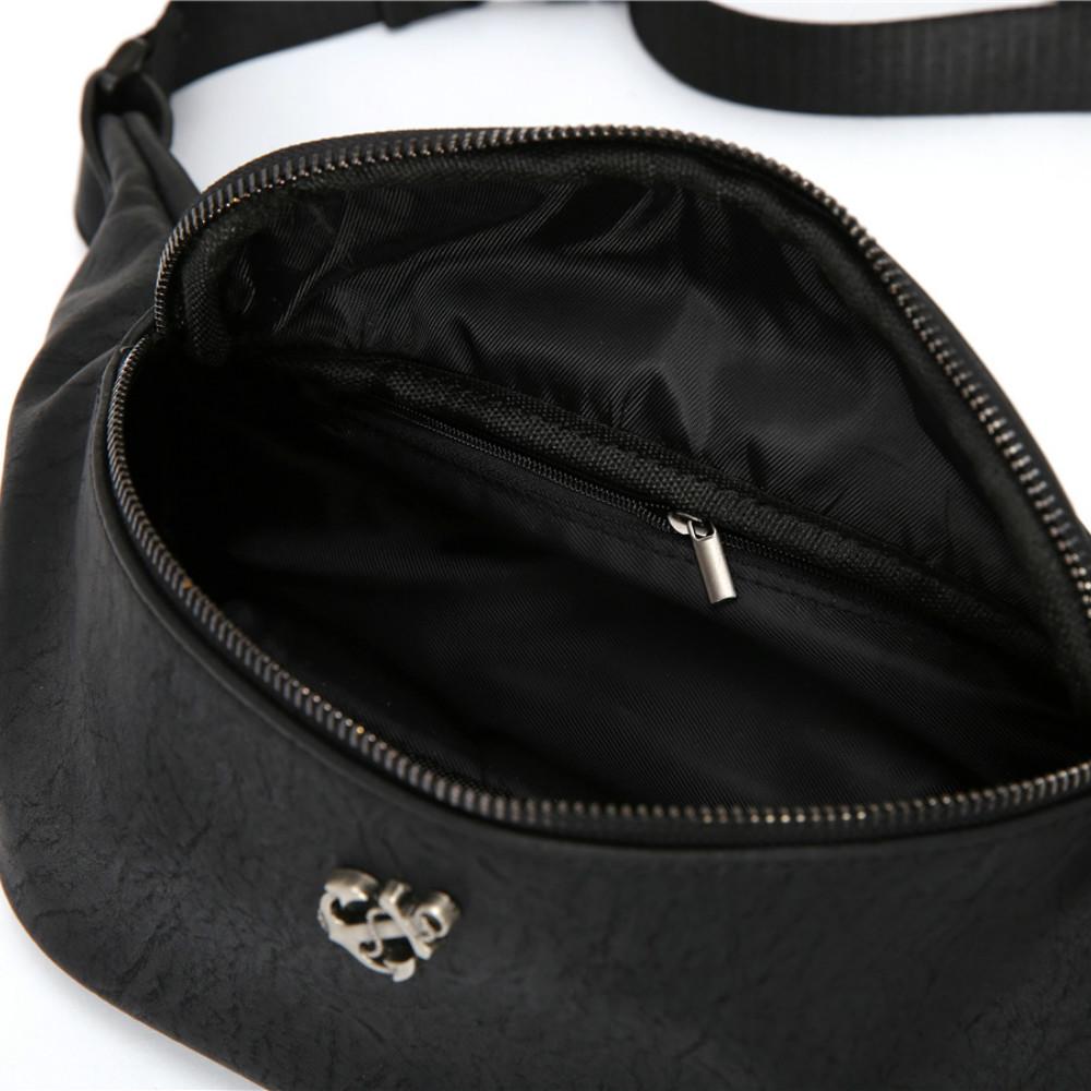 Casual Waist Bag Black Leather Rivet Chest Bag Mobile Phone Bag Outdoor Sports Shoulder Bag