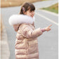 Girls' Warm Down Jacket Mid-length Shiny Winter Dress Thicken Plus Fleece Windproof Jacket