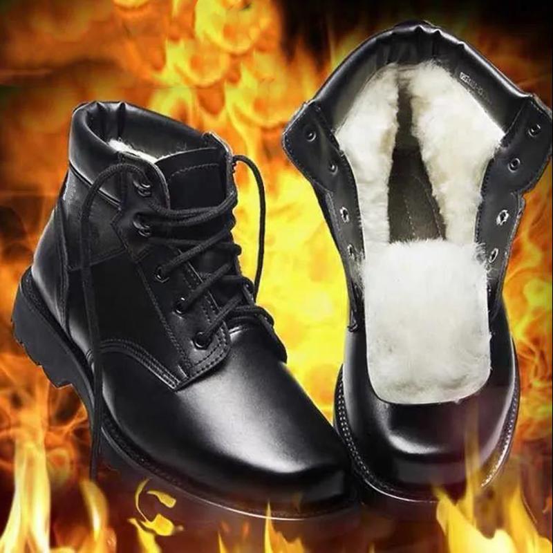 Men's Winter Warm Cotton Boots Wool Cotton Shoes Men's Non-slip Padded Father Shoes Leather Snow Boots