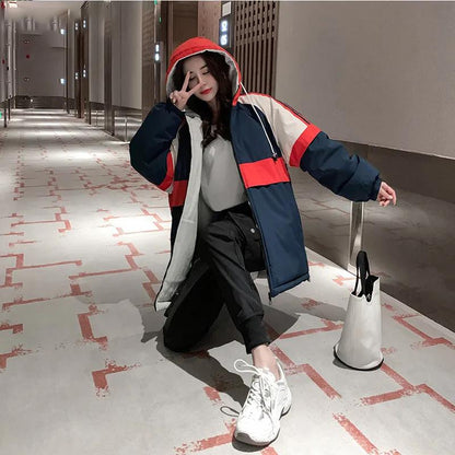 Women's Coat Double-sided Cotton Clothing Autumn and Winter Tooling Student Cotton Clothing Thickened Hooded Jacket Loose Casual Wear Sports Top