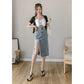High-waist Denim Skirt Female Spring  Summer Looks Thin Split Split Hole Mid-length Hip Skirt  A-line Skirt