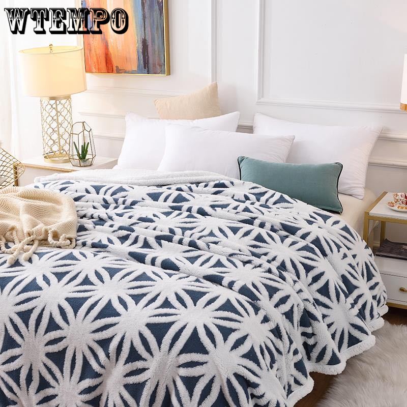 Bed Bedspread Winter Warmth Thickening Three-dimensional Double Layer Comfort Cotton Wool Jacquard Blanket Lamb Wool Blanket Home Textile Bedspread