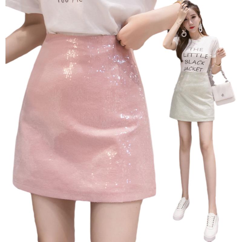 Sequins Sexy Tight A-line Hip Skirt Women Short Skirt Knee-length  Zipper Club Casual Home Office