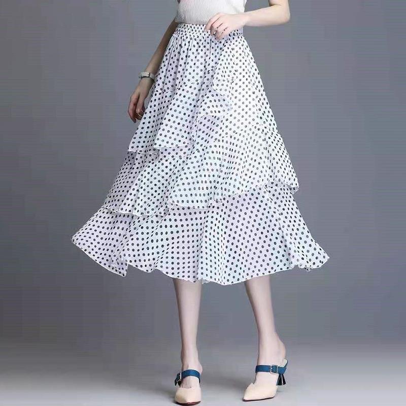 Printed Pattern Half-length Skirt Summer Floral Irregular Ruffled Wild A-line Super Fairy Cake Skirt Female Cute Skirt Fabric Light and Breathable