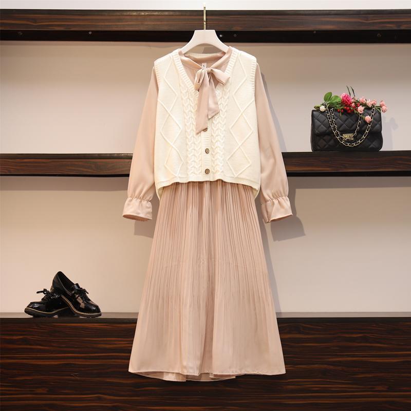 2 Pieces Ladies Dress Suit Spring and Autumn Long Sleeve Mid-length Casual Vacation Office Home