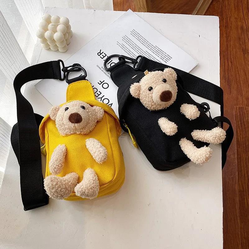 Cute bear Unisex Children Canvas Sling Bag Outdoor Travel Boy Girl Shoulder Bag