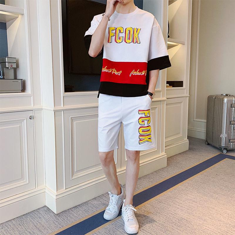 Summer Sports Suit Men's Loose Fashion Casual Suit Men's T-Shirt + Shorts Hip Hop Style Street Set