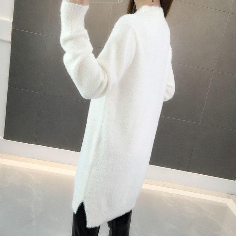 Mink Velvet Thick Sweater Loose Mid-length Bottoming Shirt High Neck Knitted Female Dress