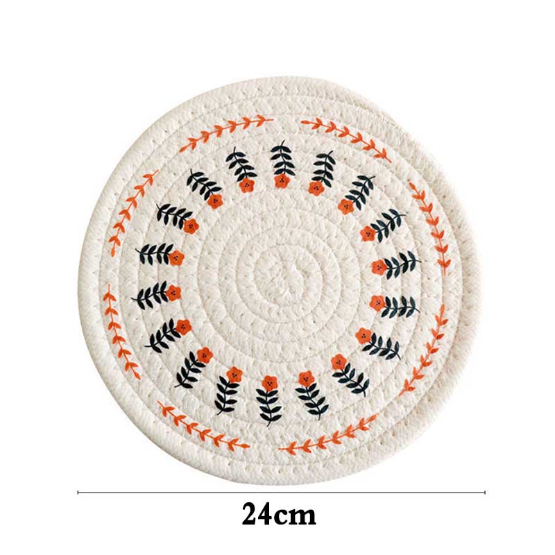 Cotton Hand-woven Printed Placemats Retro Country Style Round Coaster Insulation Mat Autumn and Winter Dining Table Mat