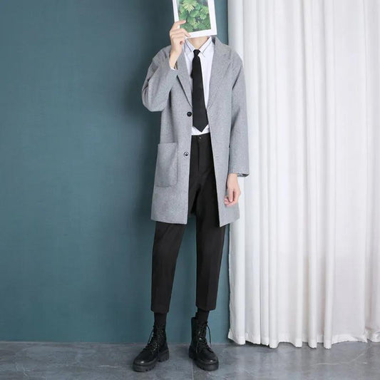 Thickened Warm Mid-length Woolen Coat Men's Autumn and Winter Warm Windbreaker Jacket Temperament Handsome Suit Jacket