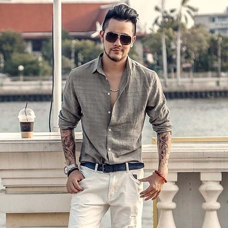Loose Shirt Summer Thin Section Long Short Sleeve Casual Young and Middle-aged Men's Business Black and White Shirt Large Size Shirt