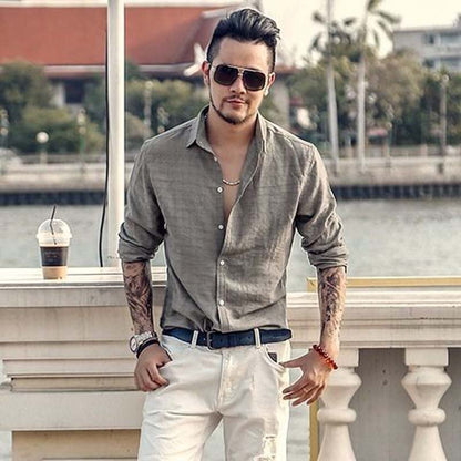 Loose Shirt Summer Thin Section Long Short Sleeve Casual Young and Middle-aged Men's Business Black and White Shirt Large Size Shirt