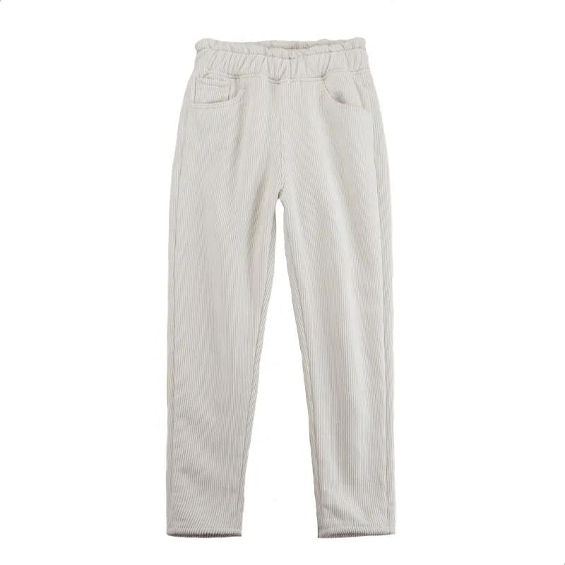 Off-white Corduroy Pants Women's Winter Plus Velvet Thickened Warmth Elastic High Waist Loose Straight Velvet Harlan Carrot Pants