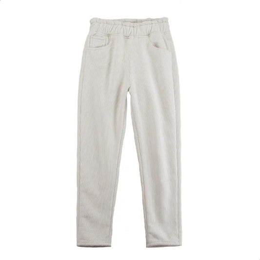 Off-white Corduroy Pants Women's Winter Plus Velvet Thickened Warmth Elastic High Waist Loose Straight Velvet Harlan Carrot Pants