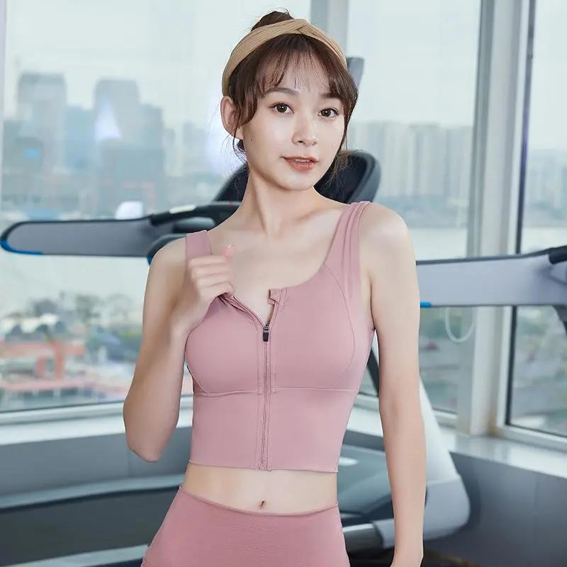 Women Front Zip Sports Bra Push Up High Impact Wireless Padded Tank Top for Running Fitness Workout