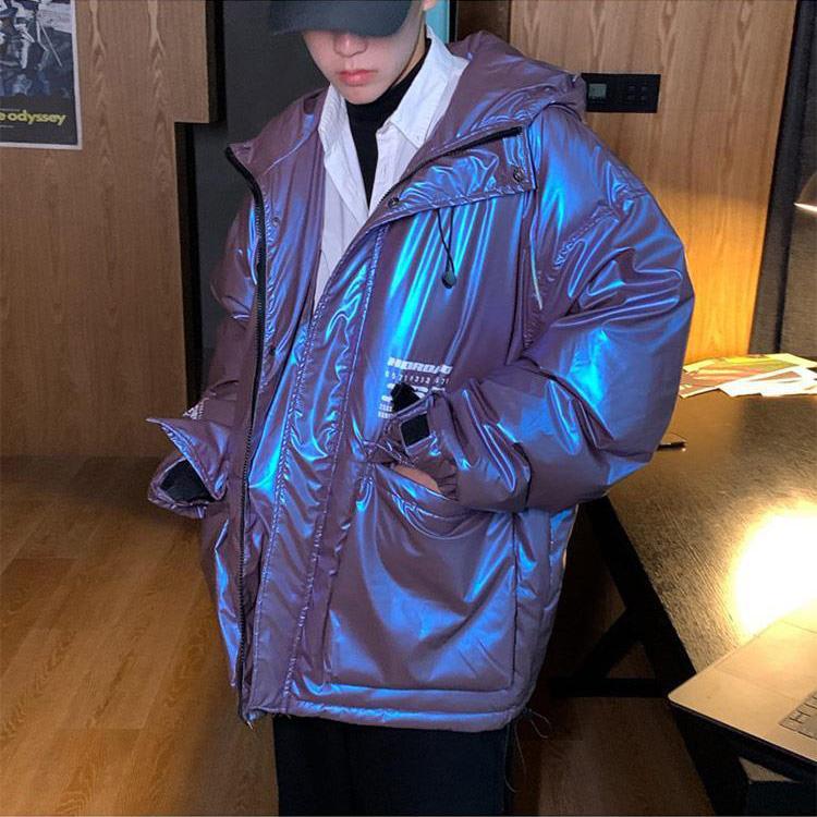 Shiny Cotton Jacket Men's Hooded Hong Kong Style Jacket Korean Version of The Trend of All-match Warm Jacket Winter Loose Casual Padded Jacket