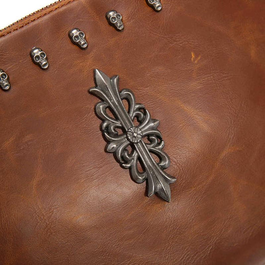 Business Briefcase Men Rivet Leather Large Capacity Pocket Anti-theft Handbag Computer IPAD Bag