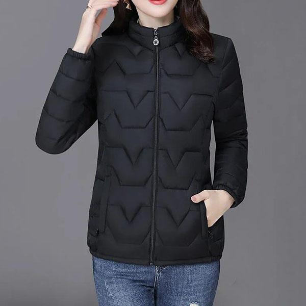 Women Winter Down-filled Coat Solid Color Slim Short Wadded Jacket Large Size Stand Collar Zipper Cotton Coats