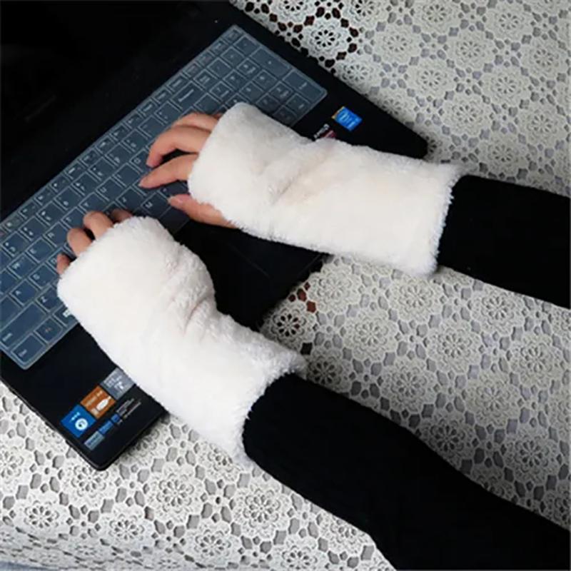 Winter Gloves Women Thick Plush Warm Gloves Long Arm Cover Fingerless Gloves