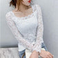 Women's Spring and Autumn Long Sleeve Lace Bottoming Shirt Square Collar Slim Top