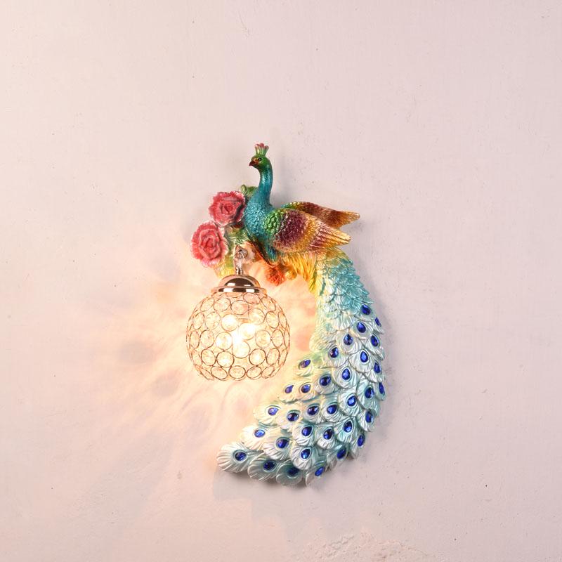 Luxury peacock crystal wall lamp Nordic bedroom bedside living room TV background led wall lamp