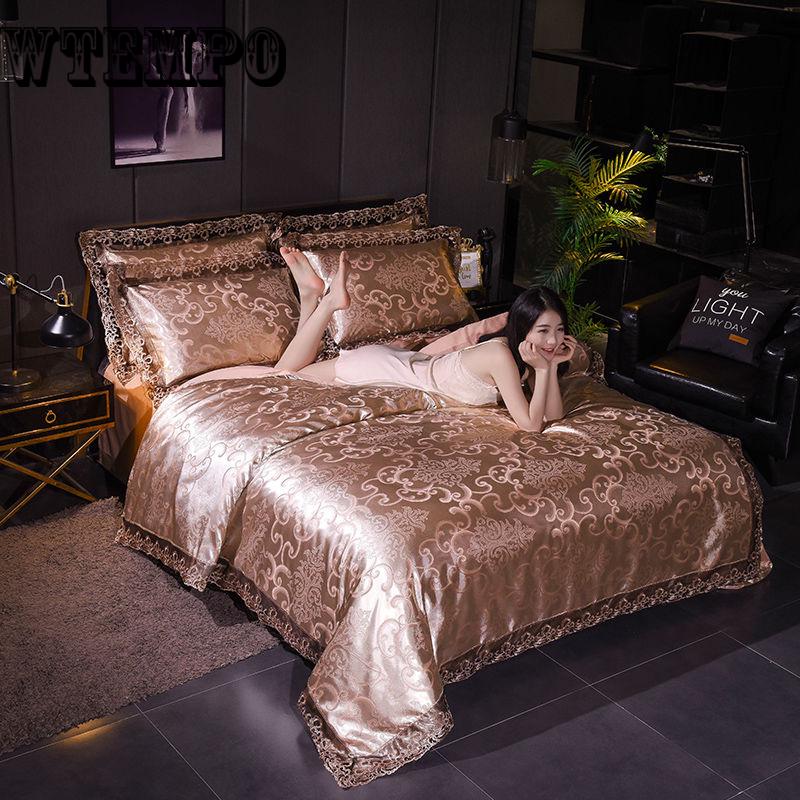 Fashion Home textile Wedding Jacquard Bedding set Luxury Satin Quilt/Duvet cover Bedclothes