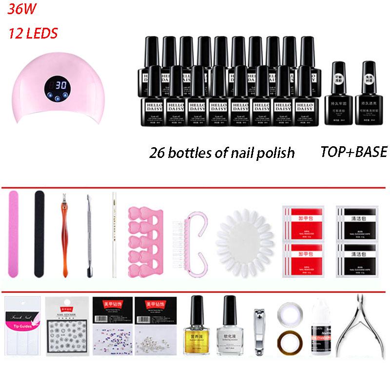 Nail Set UV LED Lamp Dryer 26PCS Soak Off Nail Gel Polish Kit  Manicure Set Nail Art Tools