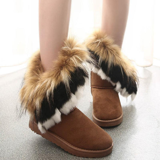 Cotton Shoes Women's Winter Plus Velvet Snow Boots Women's Long Tube Hairy Edge High Waist Thick Bread Shoes Tide