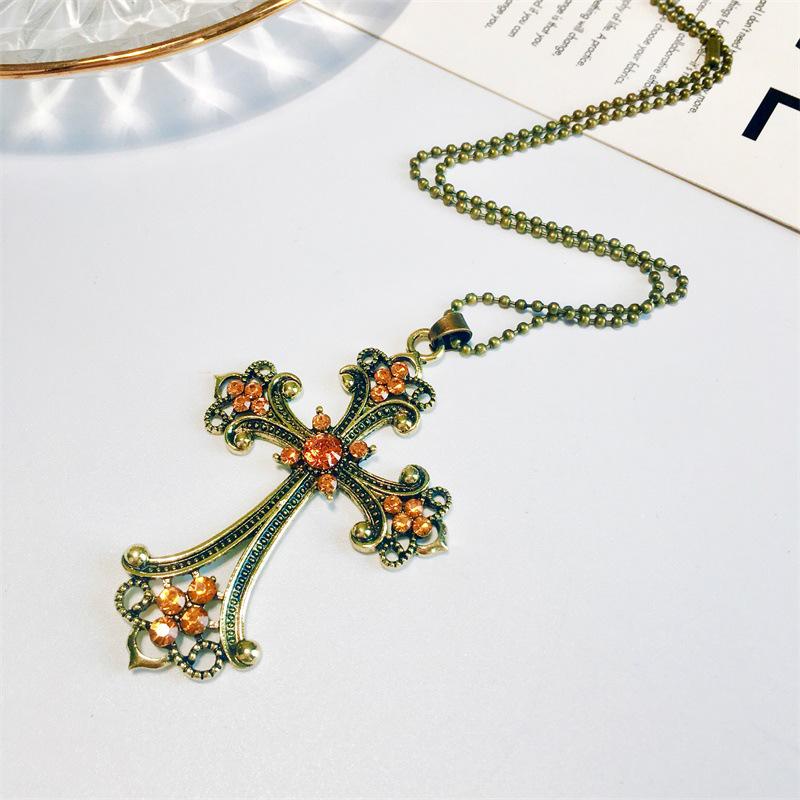 Cross Letter Clavicle Chain Champagne Diamond Crystal Necklace Sweater Chain Accessory
