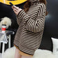 Pofulove pile collar sweater women's turtleneck loose lazy fashion long-sleeved striped sweater