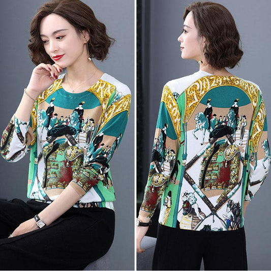 Autumn Winter Fashion Printed Pullover Knitted Sweater Vintage Middle-aged Women  High-end Cashmere Sweater