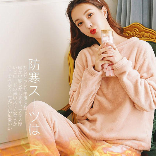 Winter Thickened Warm Pants Suit Autumn and Winter Coral Fleece Warm Loose Large Size Women's Pajamas