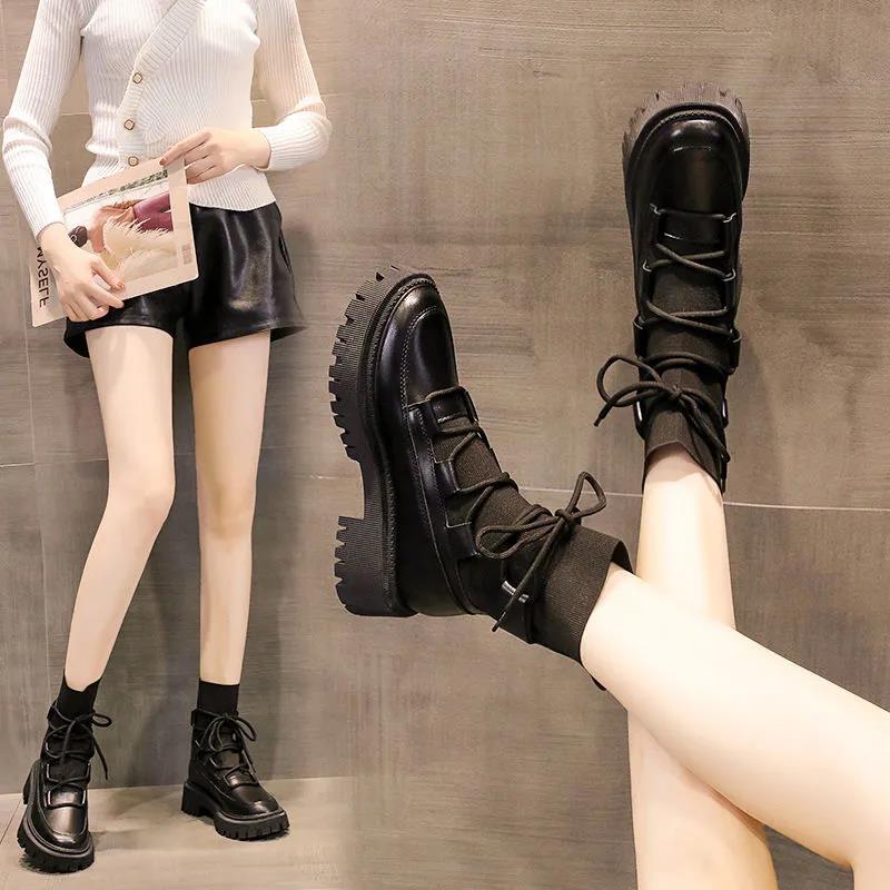 Martin Boots Summer and Autumn Thin Women's Boots Thick-soled Women's Boots Spring Single Boots Black Flying Knit Short Boots