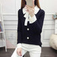 Autumn and Winter Loose Sweater Doll Collar Lace Top Bow Knit Women's Bottoming Shirt