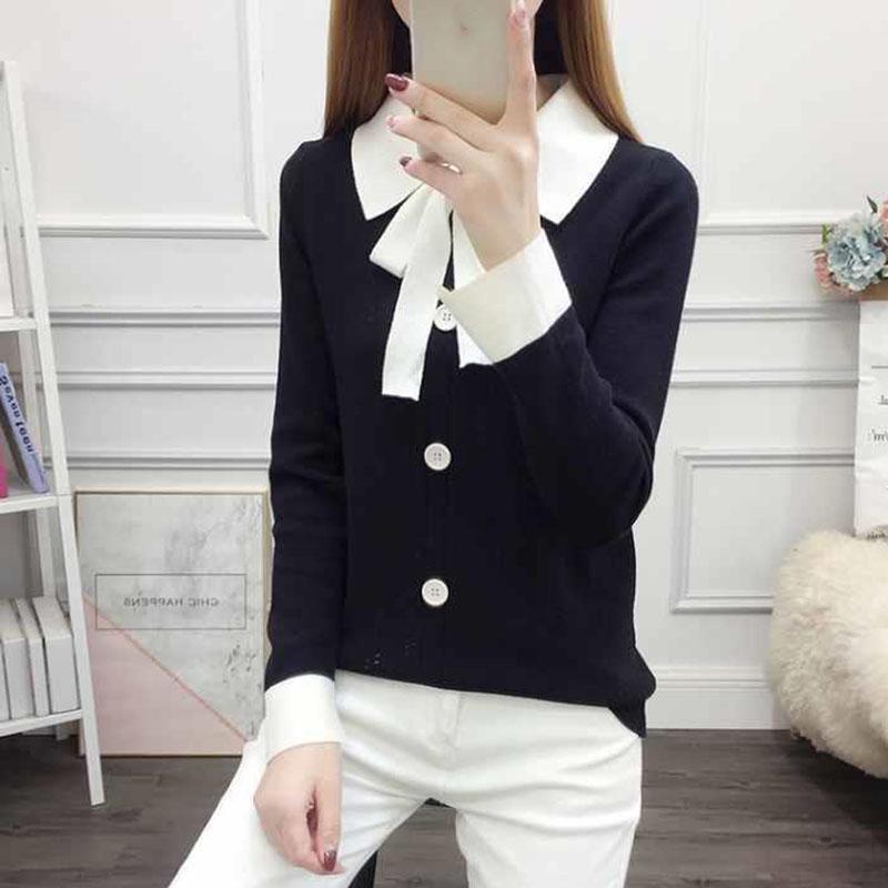 Autumn and Winter Loose Sweater Doll Collar Lace Top Bow Knit Women's Bottoming Shirt