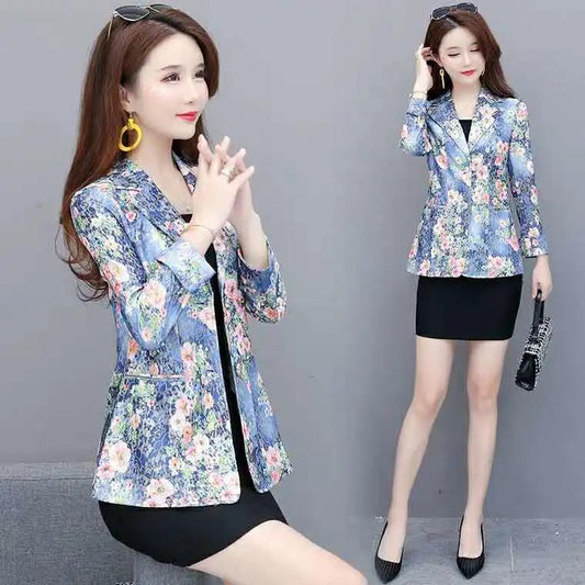 Printed Pink Small Suit Jacket Women's Spring and Autumn Suit Short Slim Fit Thin Top