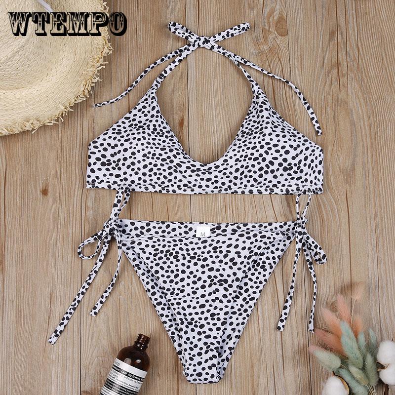 WTEMPO Swimsuit strap U-neck leopard bikini split sexy swimsuit
