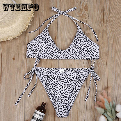 WTEMPO Swimsuit strap U-neck leopard bikini split sexy swimsuit