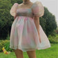 Sweet Women Tie Dye Princess Dresses Summer Multicolor A-line Puff Short Organza Ball Gown Dress