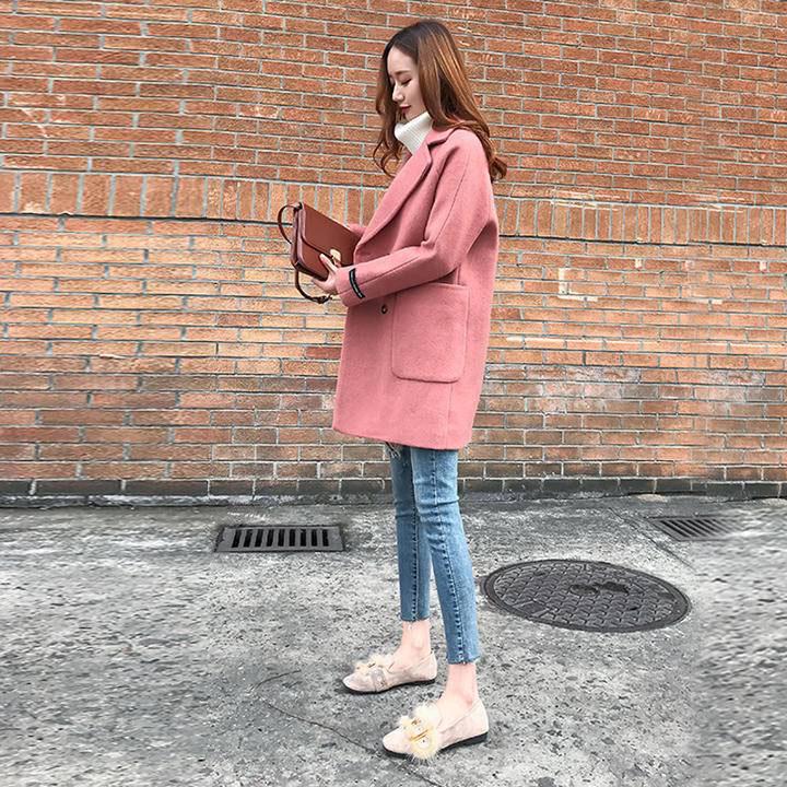 Wool Coats Autumn Winter Womens Jackets Slim Woolen Cardigan Coat  Elegant Blend Women Overcoat