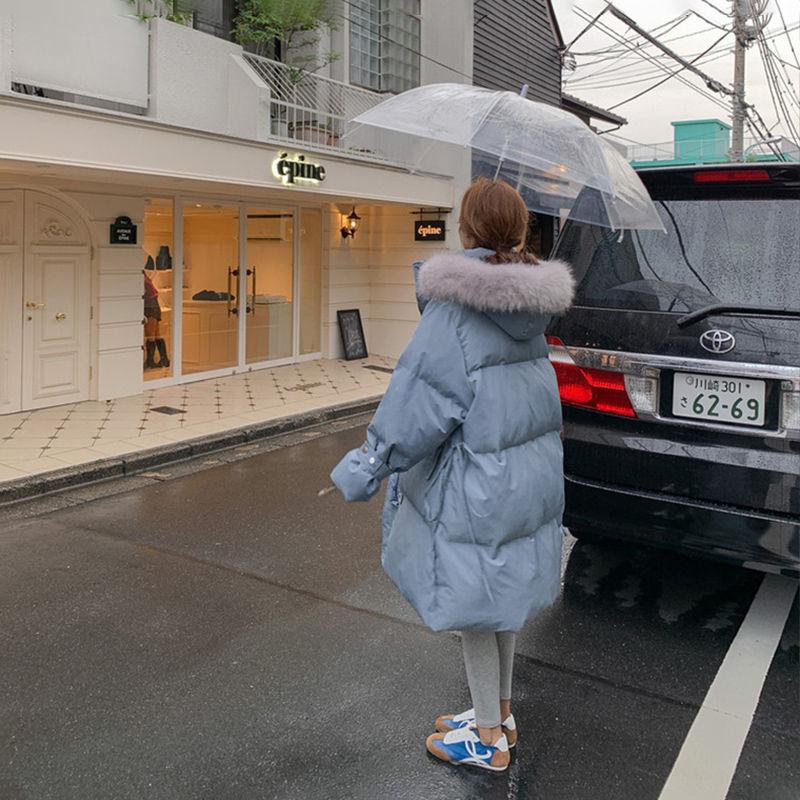 White Duck Down Large Fur Collar Down Jacket Women Mid-length Loose Thick Winter Jacket