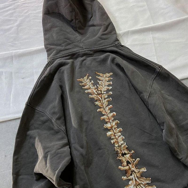 Men and Women Retro Dark Style Hooded Sweater Bone Old Zipper Sweater Oversize Street Hiphop Retro Cardigan