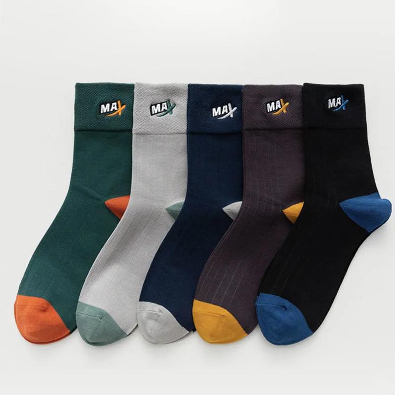 Pure Cotton Socks Men's Retro Embroidery Tube Socks Autumn and Winter Seasons Cotton Socks Deodorant Sweat-absorbent Sports Socks