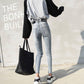 WTEMPO Women's Blue-gray High-rise Cropped Jeans Simple Fashion Slim Feet Pants Slimming Pencil Pants