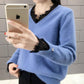 Fake Two Pieces V-neck Sweater Women's Lace Stitching Loose Pullover Thickening Sweater