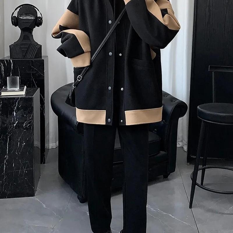 Loose Thickened Woolen Coat Men's Casual Jacket Trend All-match Jacket Men's Autumn and Winter Warm Long-sleeved POLO Collar Jacket