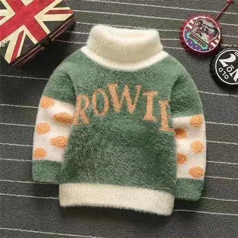 Boys Mink Velvet Turtleneck Sweater Thickening Children's Pullover Sweater Winter Clothing Children Thickening Baby Bottoming Sweater