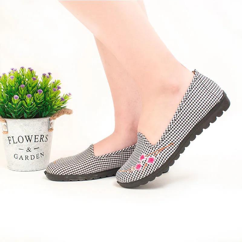 Spring and Autumn Old Beijing Cloth Shoes Women's Singles Soft-soled Cloth Shoes Women's Work Shoes Comfortable Flat Square Dance Shoes Mother Shoes