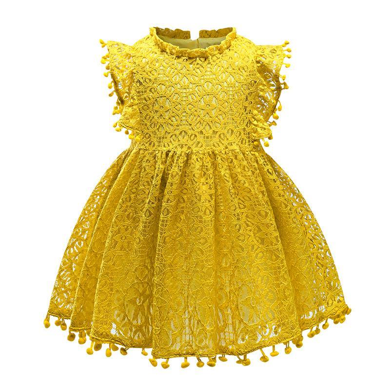 Princess Dress Children's Summer Cotton Dress Girls Korean Style Lace Flying Sleeves Hollow Child